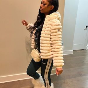 Moncler Faux Fur Cream Coat